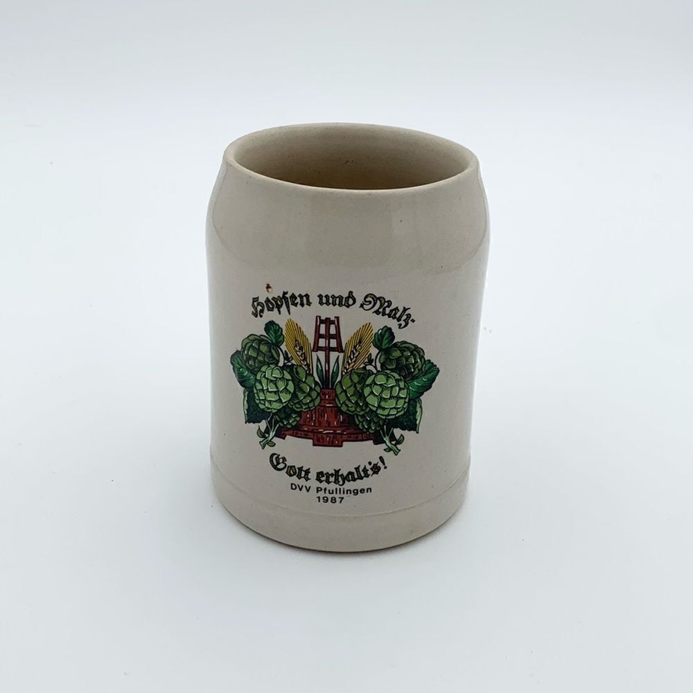 Vintage German Beer stein mug handmade stoneware Hopfen und Mals Gott erhalts